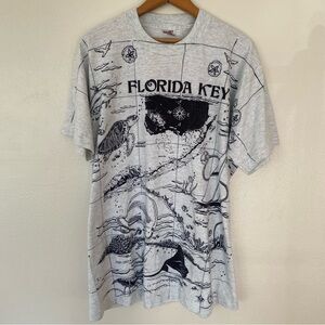 Vintage T-Shirt Single Stitch Florida Keys Gray Black Crewneck Men's XL USA Sea